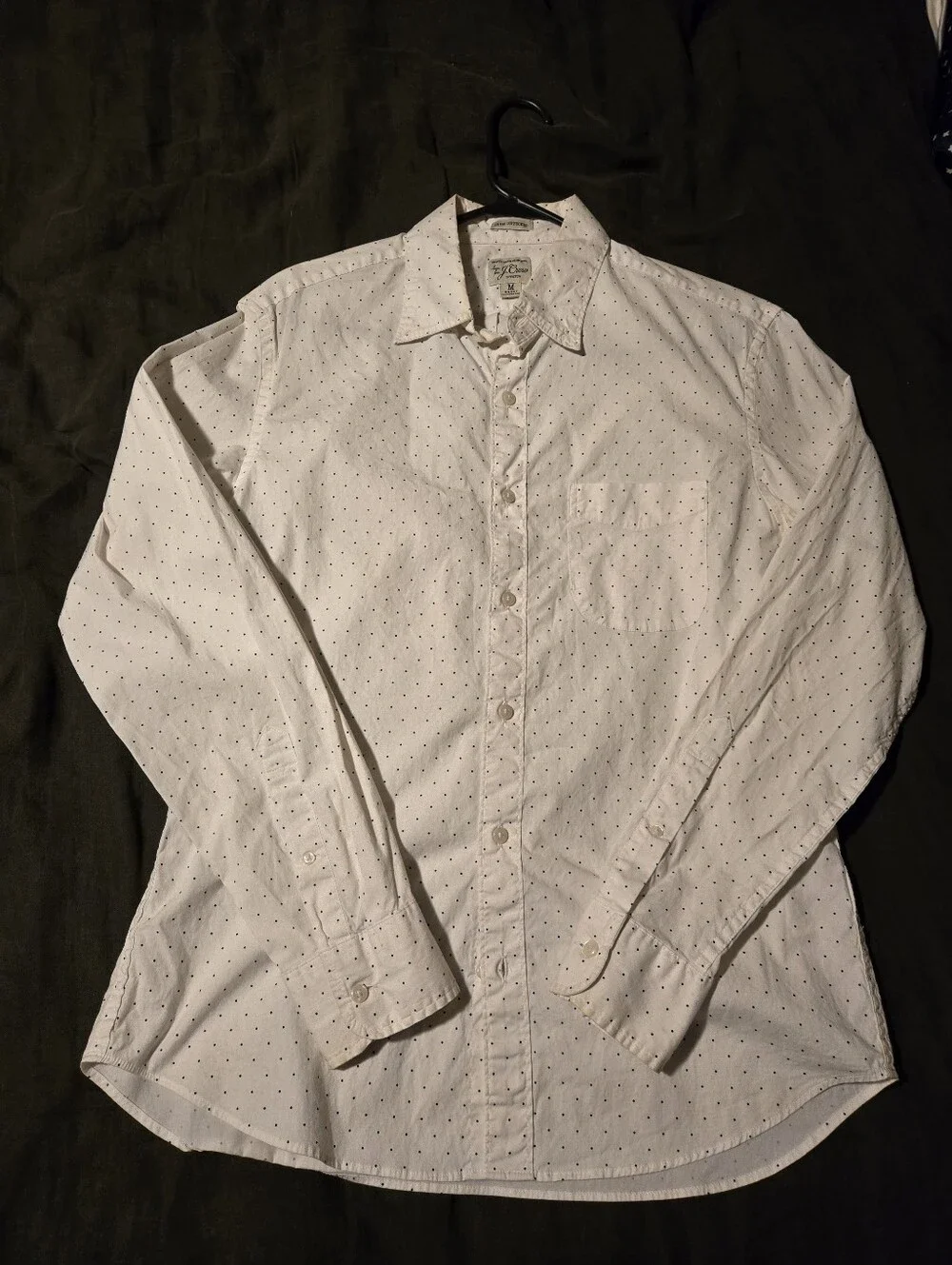 J.Crew Mens Secret Wash Stretch Shirt | M Slim Untucked | White & Navy Polka Dot